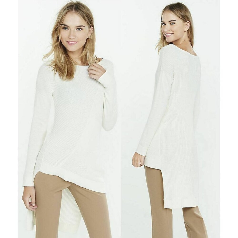 Express Sweater Womens Size Small (S 4-6)Ivory Long Asymmetrical Hi Lo Hem Tunic